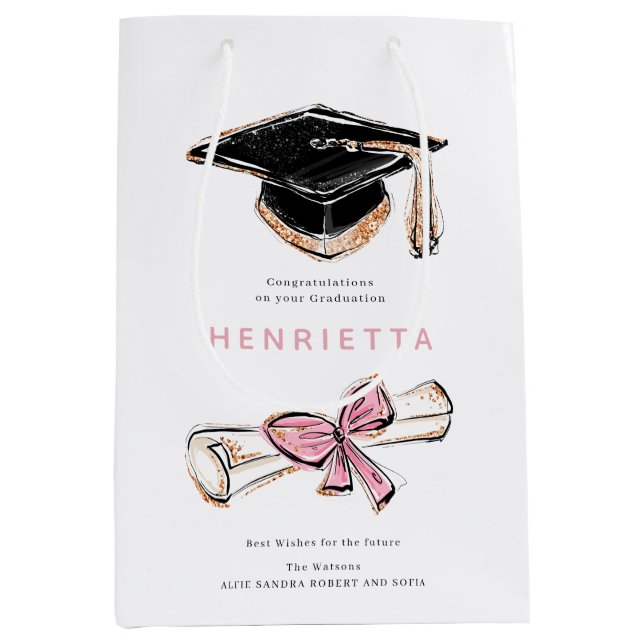 Sac Cadeau Moyen personalized Sparkling Graduation Cap Diploma Pink (Devant)