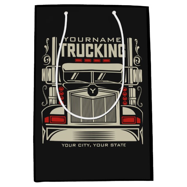 Sac Cadeau Moyen Personalized Trucking 18 Wheeler BIG Trucker (Devant)
