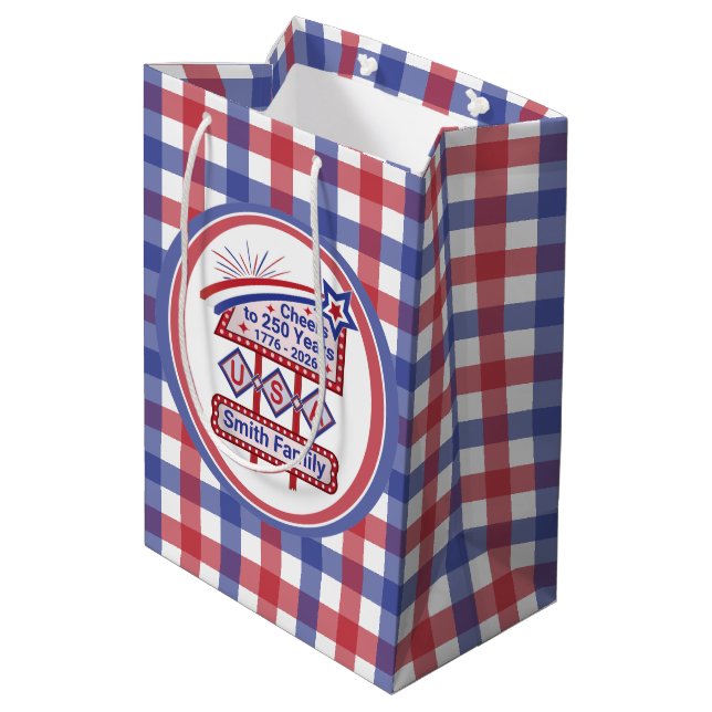 Sac Cadeau Moyen Personalized USA 250–Patriotic Retro Marquee (Dos Angle)