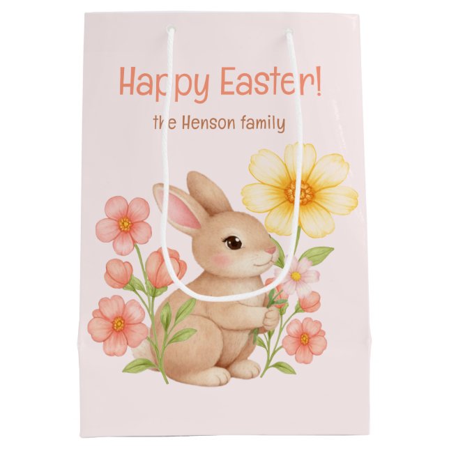 Sac Cadeau Moyen Personalized Watercolor Bunny Happy Easter  (Dos)