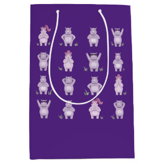 Sac Cadeau Moyen Personnages d'hippopotames fantaisistes
