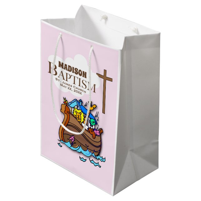 Sac Cadeau Moyen Personnalisable, Baby Girl Baptism Arche de Noah (Devant Angle)