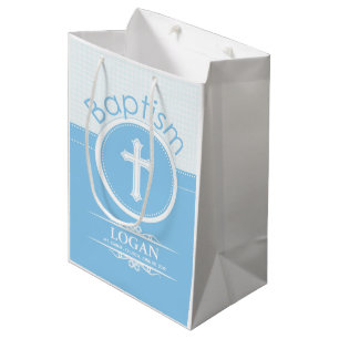Sac Cadeau Moyen Personnalisable, Enfant de Dieu garçon bleu Baptêm