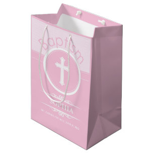 Sac Cadeau Moyen Personnalisable, Enfant fille rose de Dieu Baptême