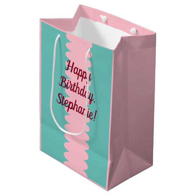 Sac Cadeau Moyen Personnalisable, rose bubblegum, turquoise, joli (Devant Angle)