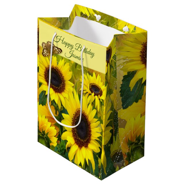 Sac Cadeau Moyen Personnalisation des tournesols (Devant Angle)