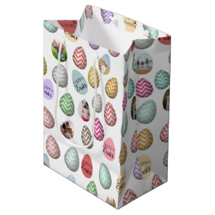 Sac Cadeau Moyen Personnalisé 6 Photo Pastel Motif d'oeufs de Pâque