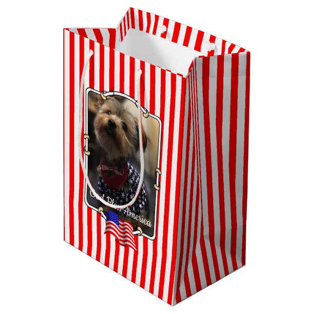 Sac Cadeau Moyen Personnalisé Deux Photos USA American Flag Patriot (Dos Angle)