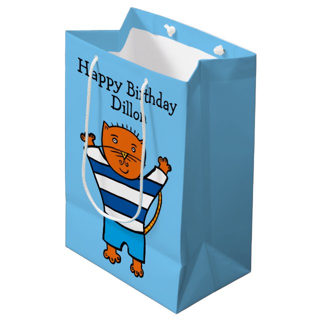 Sac Cadeau Moyen Personnalisé Dillon le chat Joyeux anniversaire (Devant Angle)