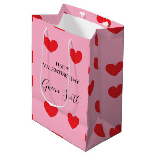 Sac Cadeau Moyen Personnalisé Happy Valentine's rouge coeur rose