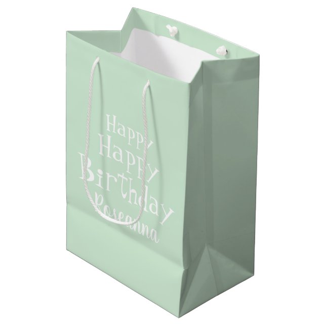Sac Cadeau Moyen Personnalisé Joyeux Anniversaire Pastel Mint Green (Devant Angle)