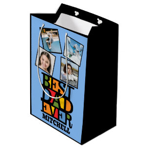 Sac Cadeau Moyen Personnalisé Nom & 4 Photos MEILLEUR PAPA JAMAIS
