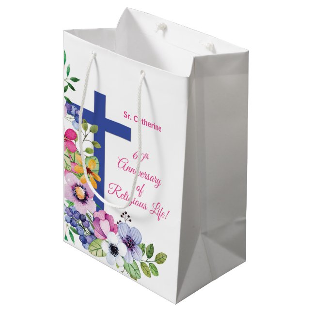 Sac Cadeau Moyen Personnaliser, 60e anniversaire Nun vie religieuse (Devant Angle)