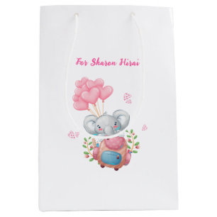 Sac Cadeau Moyen Personnaliser   Éléphant Rose Mignon 
