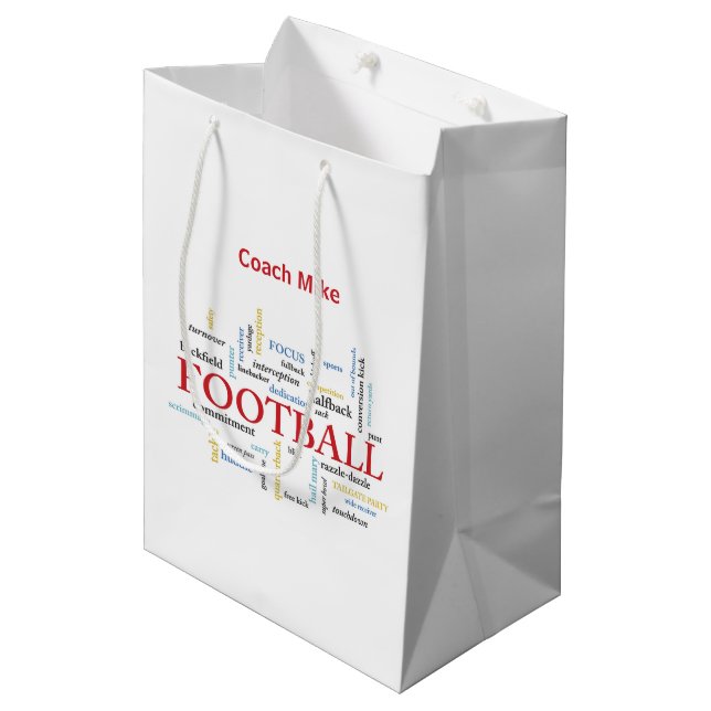Sac Cadeau Moyen Personnaliser, Football Coach Merci en mots (Devant Angle)