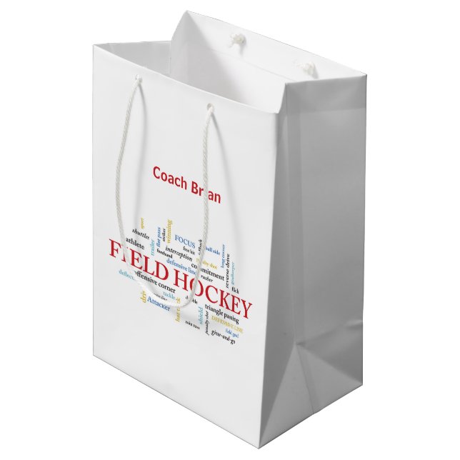 Sac Cadeau Moyen Personnaliser, Merci d'entraîneur de hockey de ter (Devant Angle)
