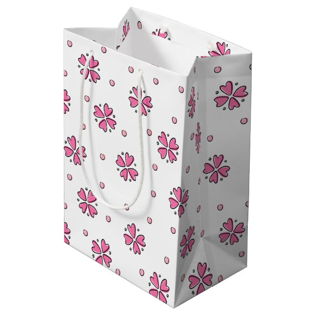 Sac Cadeau Moyen Pétales de fleurs de coeur roses (Dos Angle)