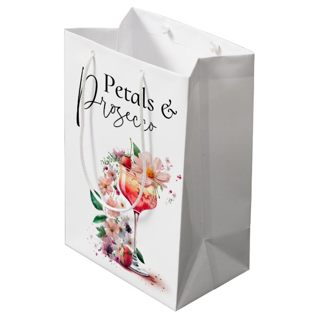 Sac Cadeau Moyen Pétales et Prosecco Floral Brunch pour la Mariée (Dos Angle)
