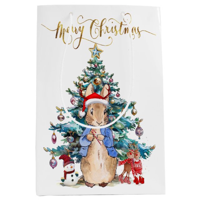 Sac Cadeau Moyen Peter le lapin célèbre Noël (Devant)