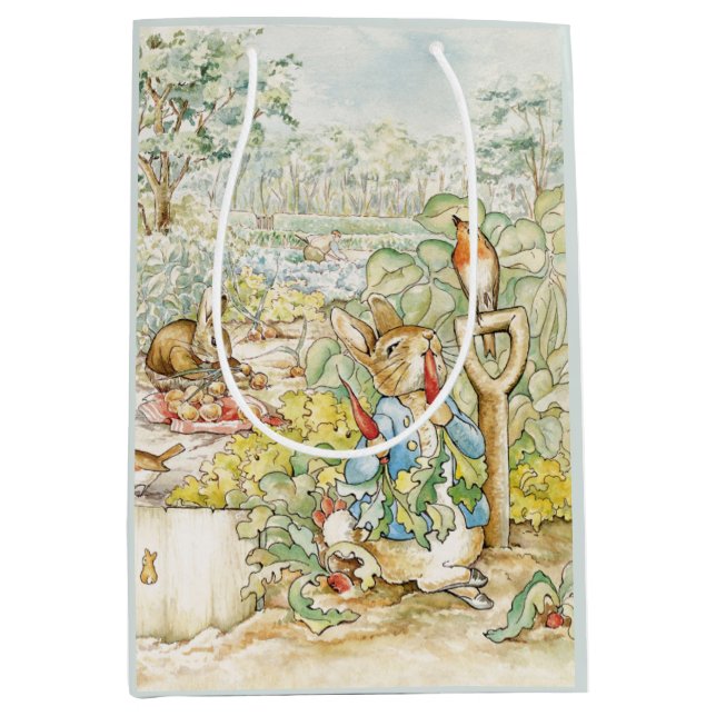 Sac Cadeau Moyen Peter le lapin mange une carotte (Devant)