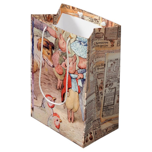 Sac Cadeau Moyen Peter Rabbit (porcelets) Papier de tissus (Devant Angle)