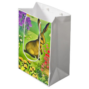 Sac Cadeau Moyen Petit lièvre dans les fleurs