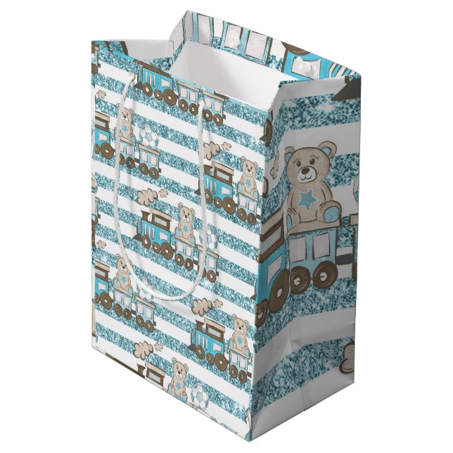 Sac Cadeau Moyen Petit ours en peluche bébé garçon douche bleu (Dos Angle)