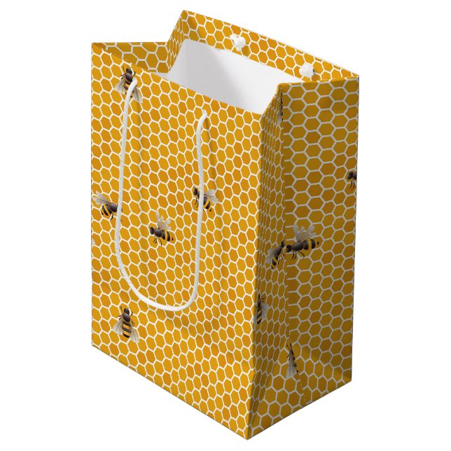 Sac Cadeau Moyen Petit peigne de miel abeille Hexagone géométrique  (Devant Angle)
