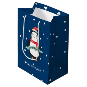 Sac Cadeau Moyen Petit pingouin de Noël mignon "Joyeux Noël"