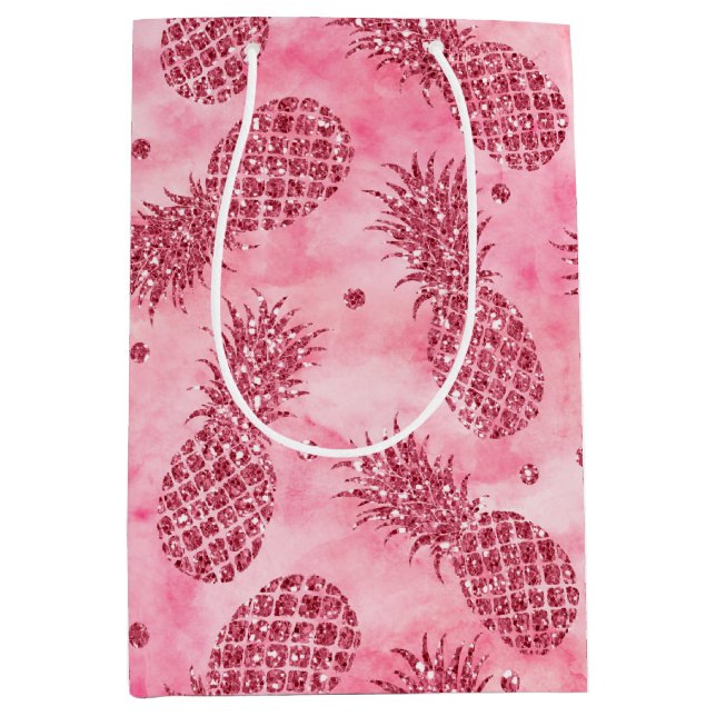 Sac Cadeau Moyen Petite Parties scintillant rose Glitzy Ananas (Devant)
