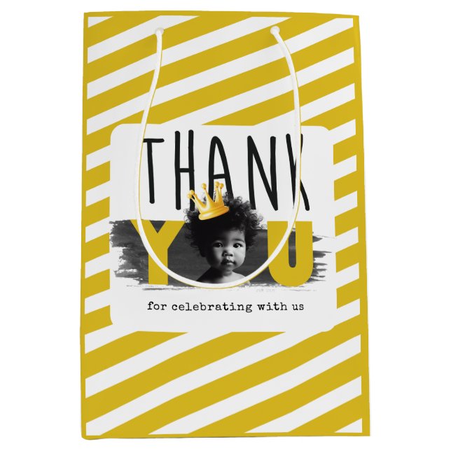 Sac Cadeau Moyen Photo d'anniversaire personnalisée Noir Blanc Jaun (Devant)