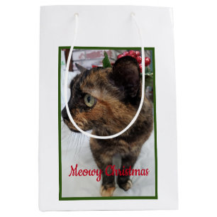 Sac Cadeau Moyen Photo de chat de Noël Meowal et flocon de neige fr