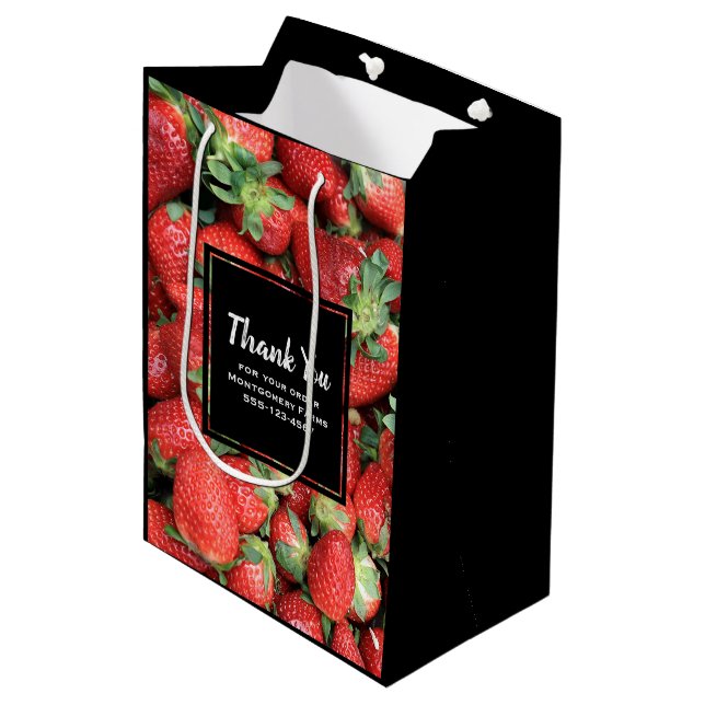 Sac Cadeau Moyen Photo de fraises rouges juteuses pour remerciement (Devant Angle)