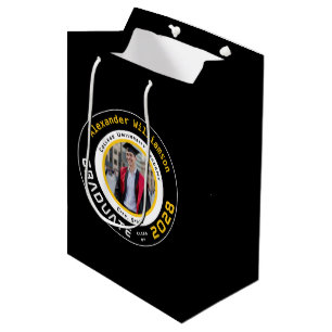 Sac Cadeau Moyen Photo de remise de diplôme jaune noir blanc