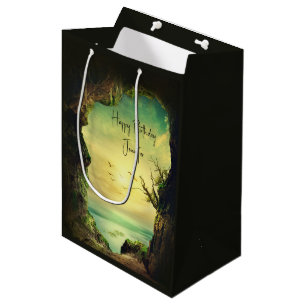 Sac Cadeau Moyen Photo d'une grotte surplombant la mer Anniversaire