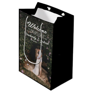 Sac Cadeau Moyen Photo Elegant Mariage noir Bienvenue