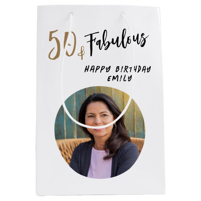 Sac Cadeau Moyen Photo moderne 50 et fabuleuse 50e anniversaire (Devant)