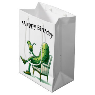 Sac Cadeau Moyen Picker D'Anniversaire Dans Une Chaise Avec Cocktai