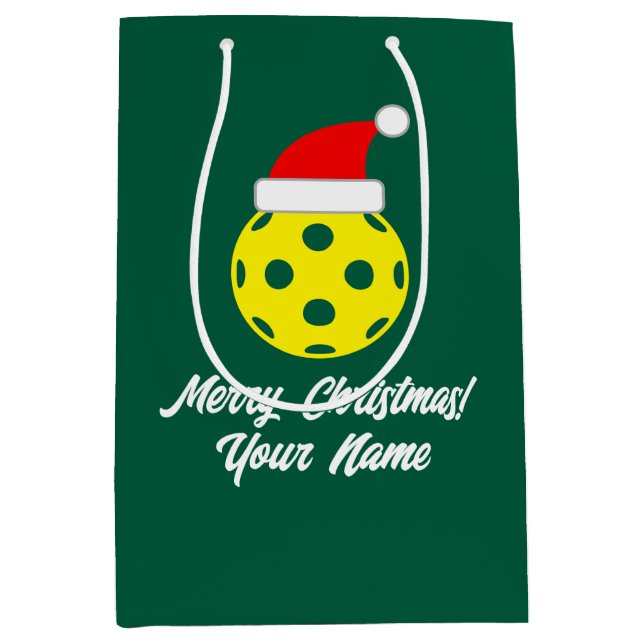 Sac Cadeau Moyen Pickleball Christmas gift bags with cute Santa hat (Devant)