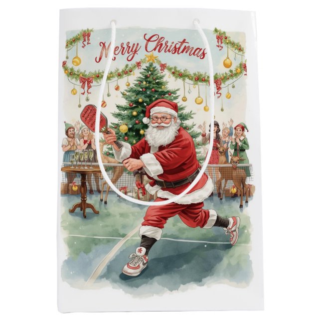Sac Cadeau Moyen Pickleball Christmas themed with Santa Claus (Devant)
