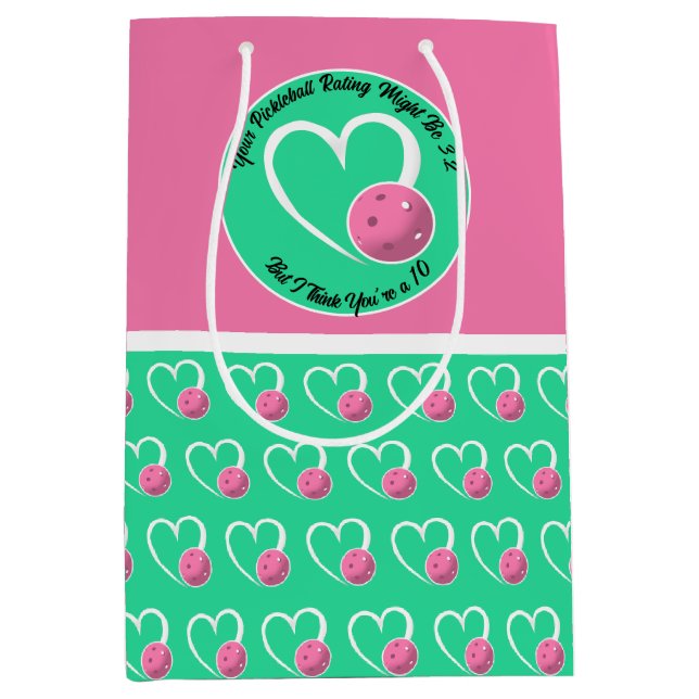 Sac Cadeau Moyen Pickleball Classement Valentine Coeur rose Turquoi (Devant)