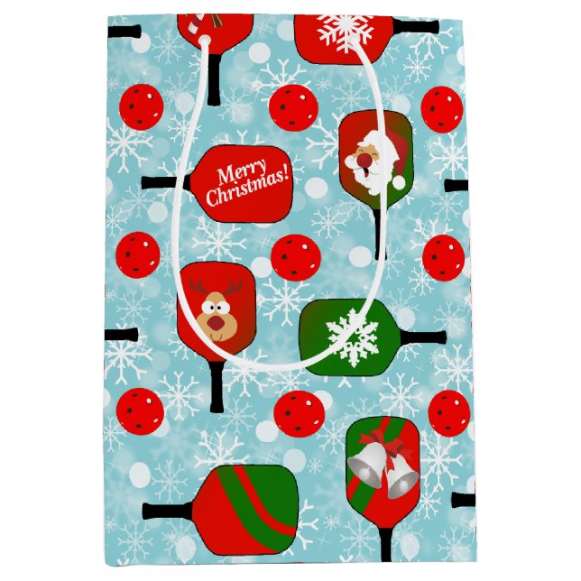 Sac Cadeau Moyen Pickleball de Noël Rouge Vert Flèches de neige Ble (Devant)