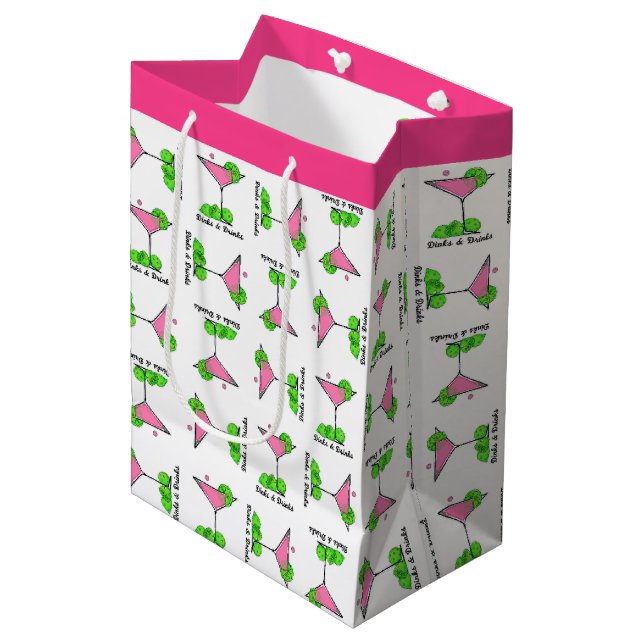 Sac Cadeau Moyen Pickleball Dinks & Drinks Boisson Rose Cosmopolite (Devant Angle)