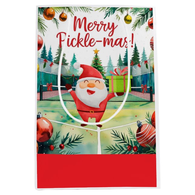 Sac Cadeau Moyen Pickleball Noël thème avec le Père Noël (Devant)