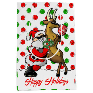 Sac Cadeau Moyen Pickleball Partners Père Noël & Reindeer Ornaming