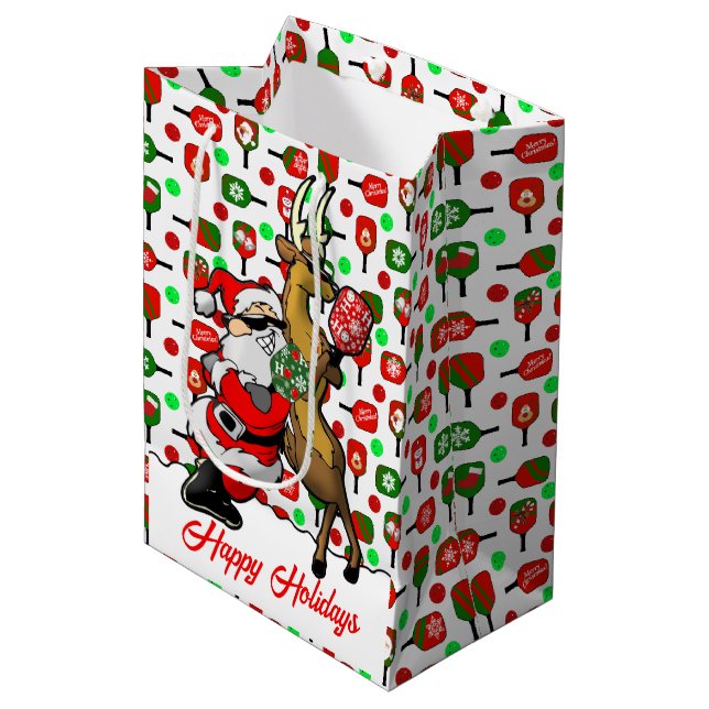 Sac Cadeau Moyen Pickleball Partners Père Noël & Reindeer Sleightin (Devant Angle)