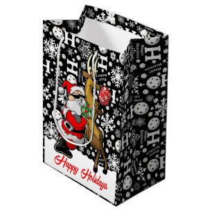 Sac Cadeau Moyen Pickleball Partners Père Noël & Reindeer Snowflake