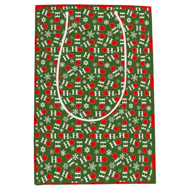 Sac Cadeau Moyen Pickleball rouge vert Noël Ho Ho Ho Flèche de neig (Devant)