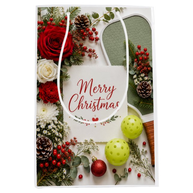 Sac Cadeau Moyen Pickleball thème de Noël  (Devant)