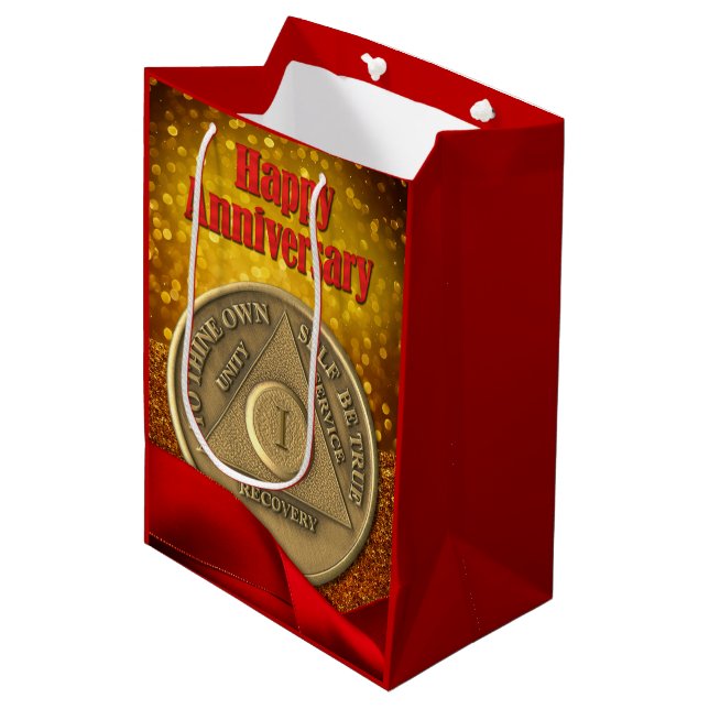 Sac Cadeau Moyen Pièce de 1 an AA Paillettes Joyeux Anniversaire (Devant Angle)